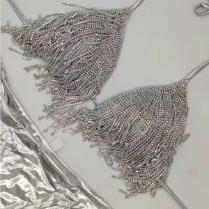 Crystal Fringe Triangle Bralette - Silver
